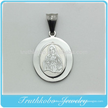 TKB-P0094 Silver Stainless Steel Amulet Blessed Virgin Mary Oval Pendant Necklace